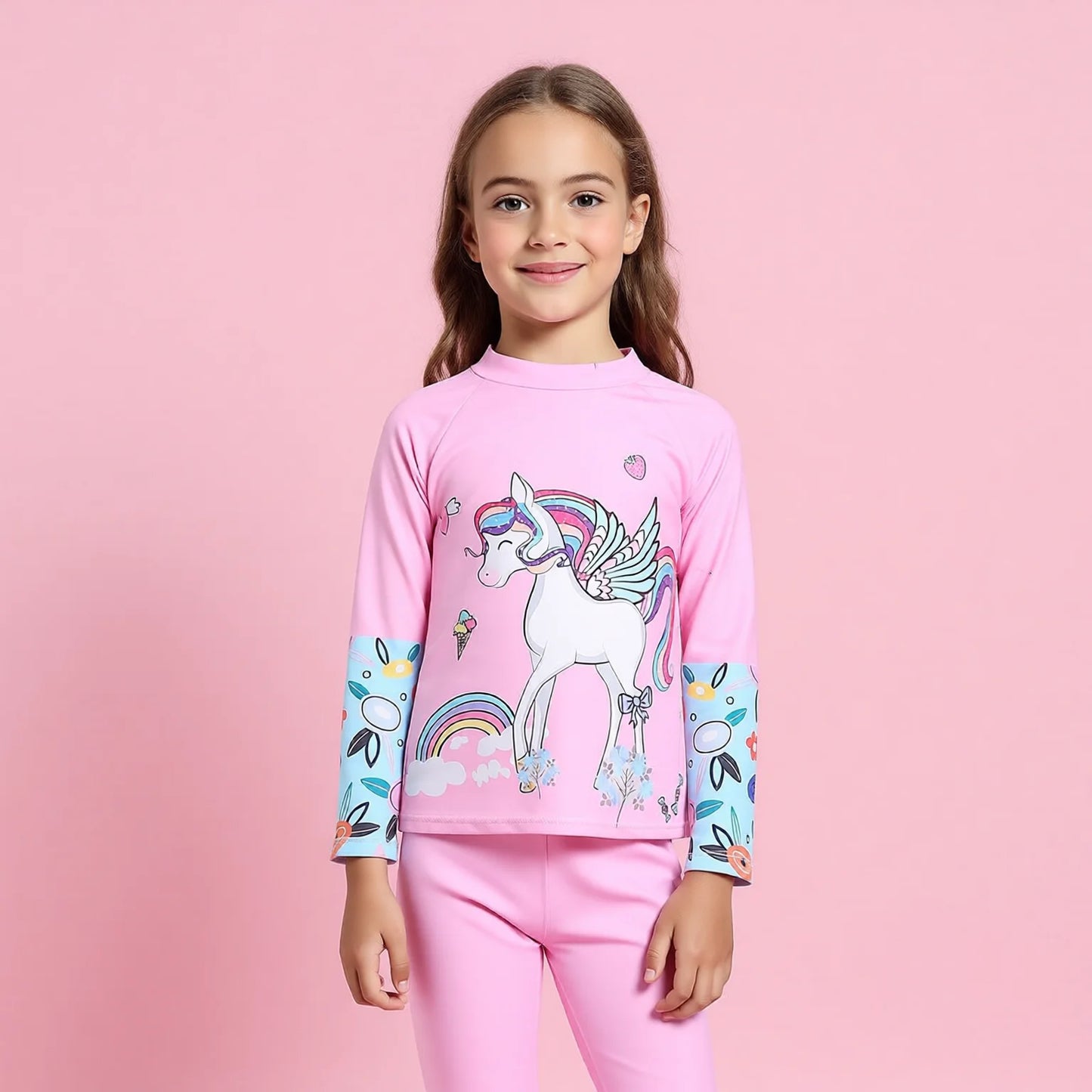 Girls Three-Piece Long Sleeve Print Swimsuit Set EU 36-44 (US XS-XL)