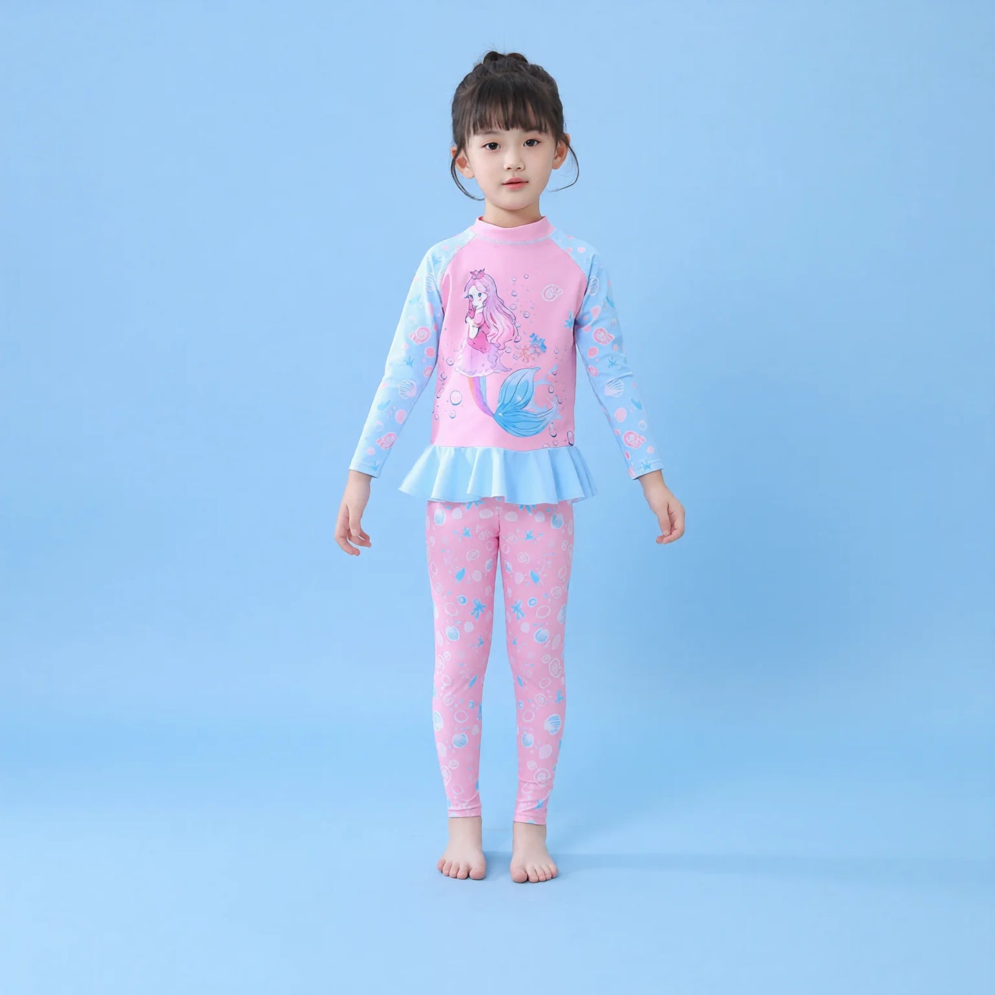 Childrens long sleeve long pants two piece swimming outfit with CPC certification