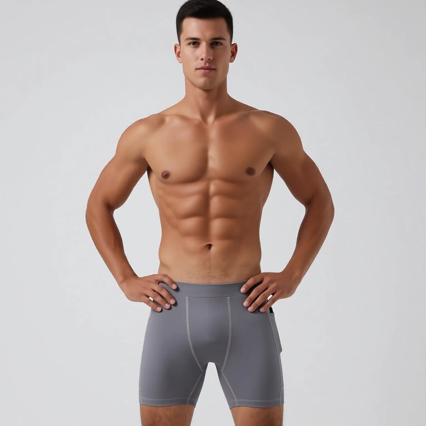 Men's Ultra-Stretch Compression Shorts with Pockets - Charcoal Grey, Black, White