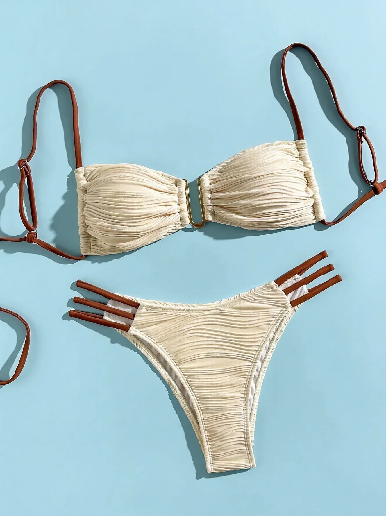 Sexy Underwire Bikini Set - Apricot Plunging Triangle Top