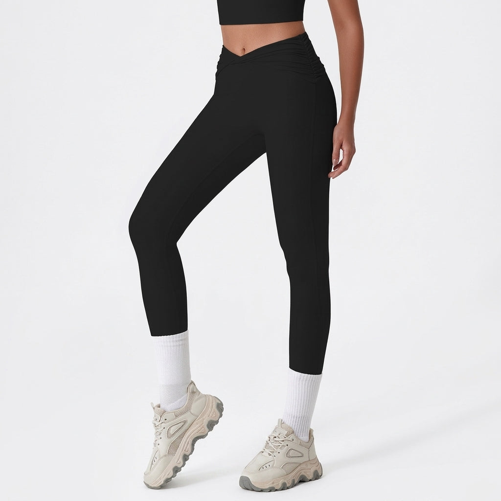High-Waist Twist Ruched Yoga Leggings Slim Fit