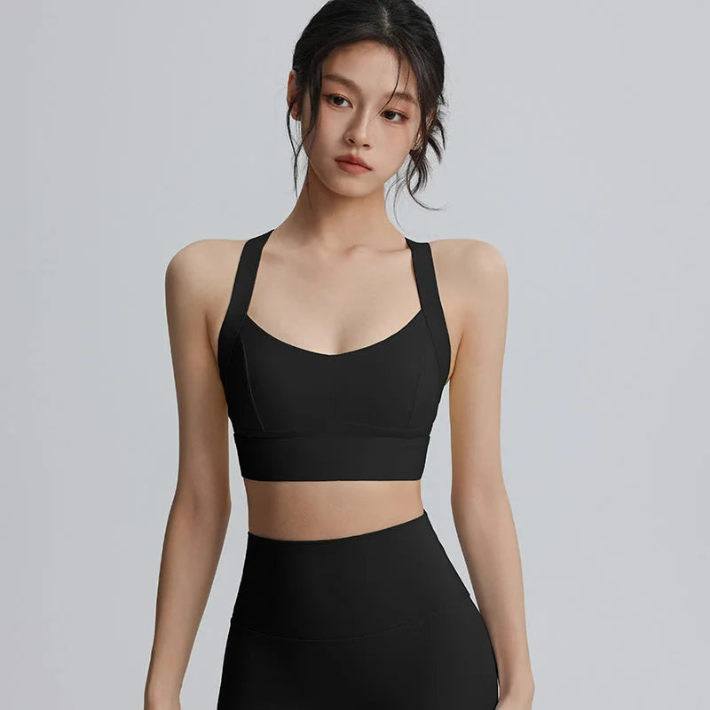 Crisscross Back Sports Bra - Shockproof Support Bra for Yoga & Gym