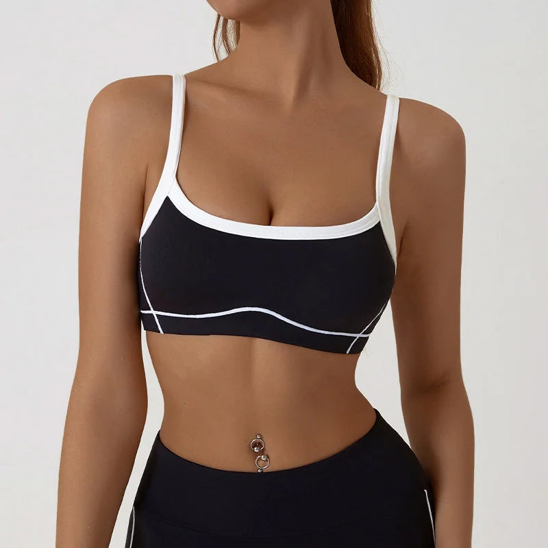 Nude Feel Removable Strappy Sports Bra Colour Block Yoga Camisole
