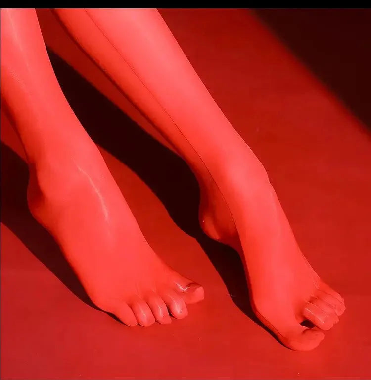 Five Toe Ultra Thin Sheer Tights Oil Bright Shiny Pantyhose - Black Red Pink