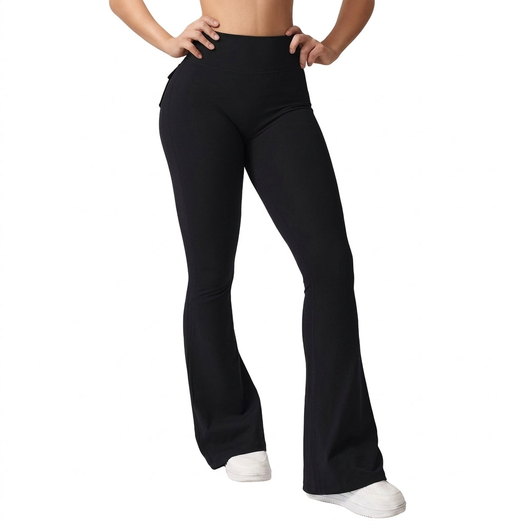 High-Waist Micro-Flare Yoga Pants Cargo Pockets
