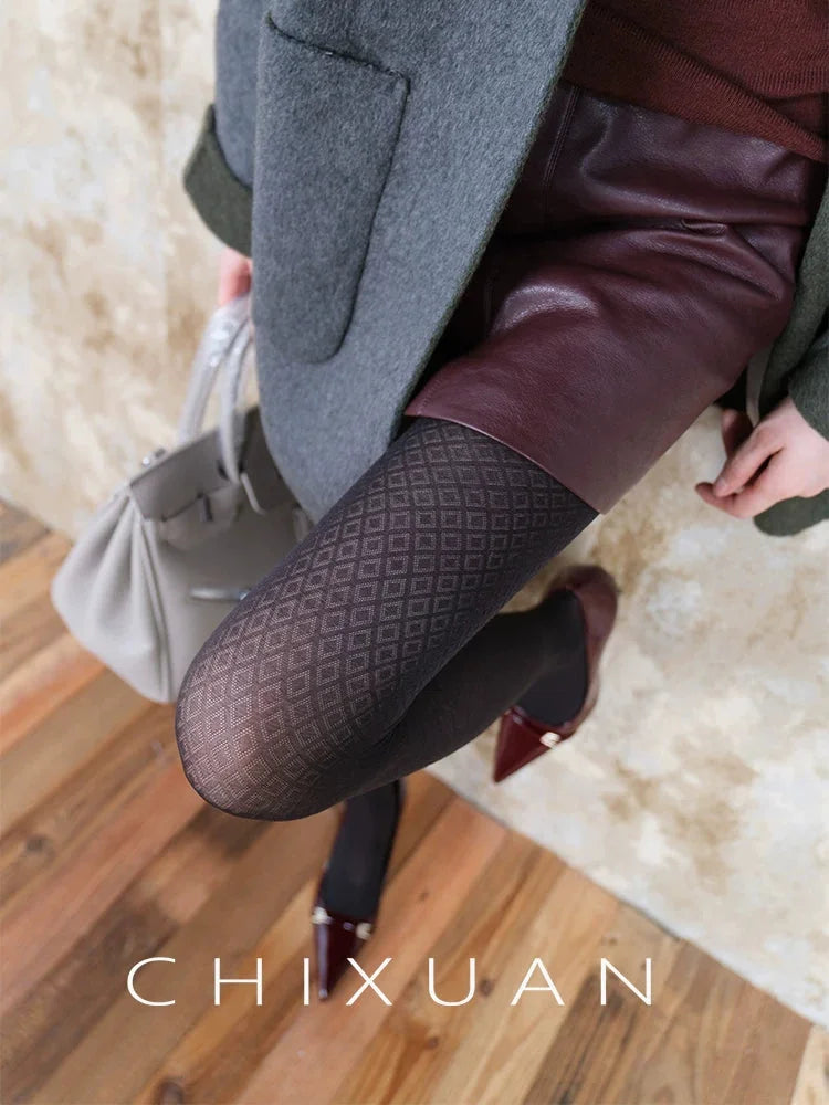 Diamond Pattern Fishnet Tights - Sheer Retro Black Pantyhose