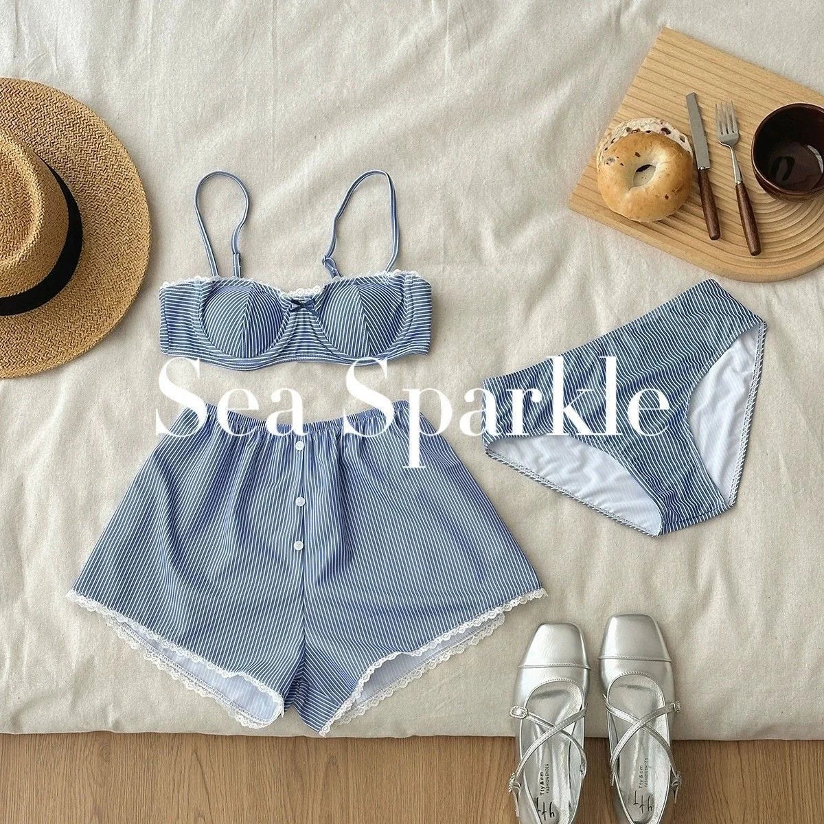 Striped Blue Bikini Set