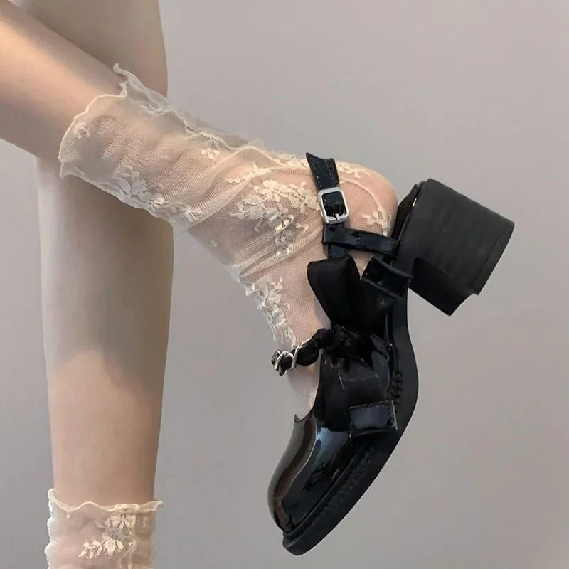 Sheer Lace Mid-Calf Socks Ballet Style Floral Mesh Tulle Socks