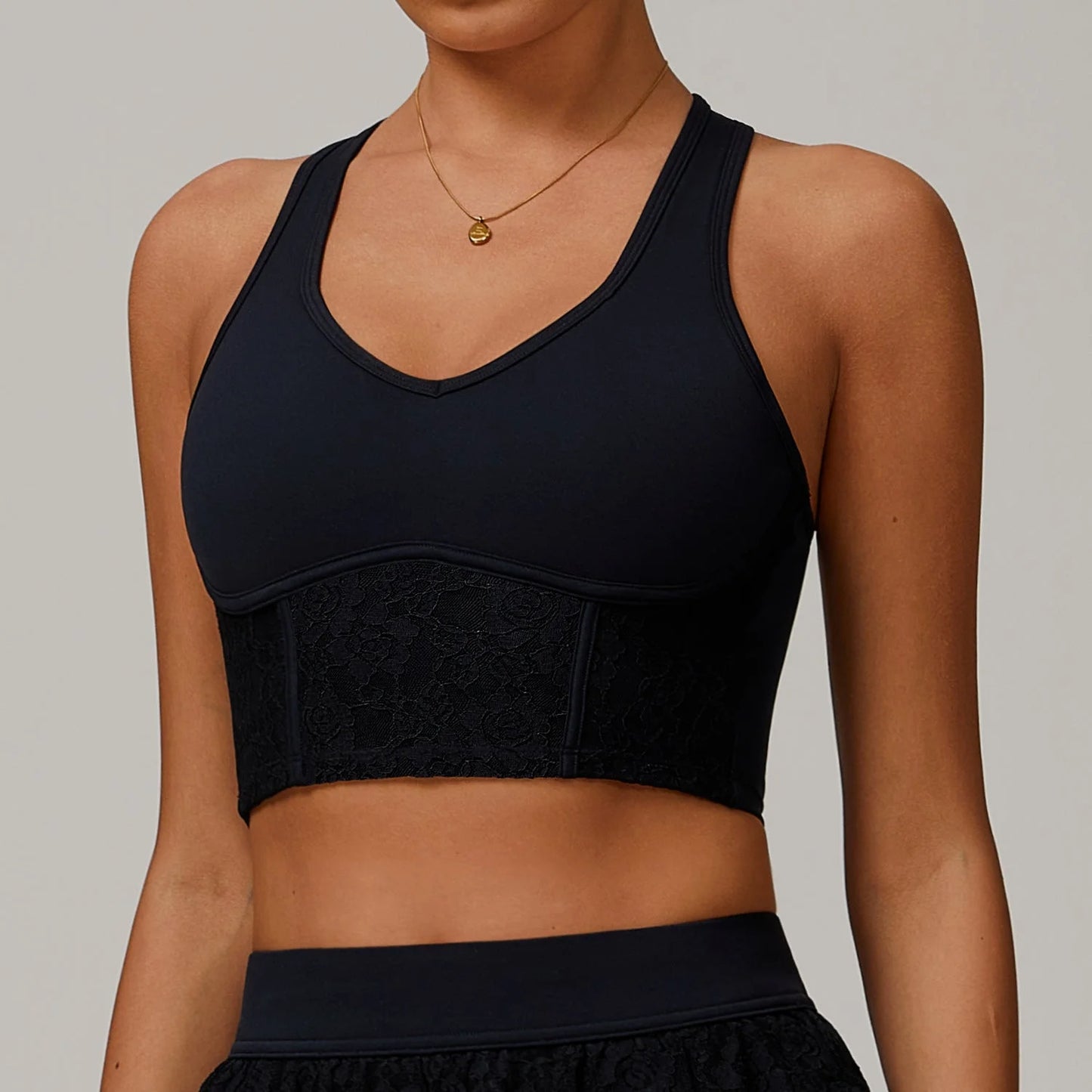 Summer Lace Lingerie Yoga Top Soft Breathable Low Back Sport Camisole Running Fitness Top