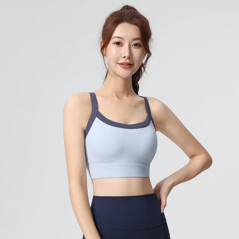 Colourblock Strappy Back Sports Bra - No Sleeve Training Vest for Running Yoga