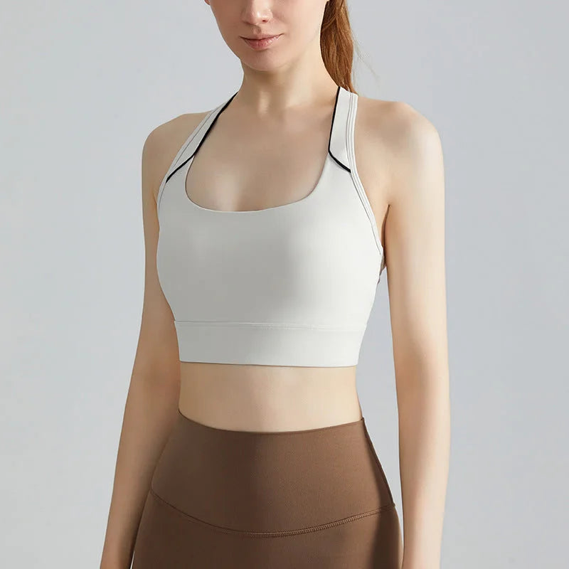 High Intensity Fixed Cup Sports Bra - High Support One-Piece Strappy Back Yoga Bra