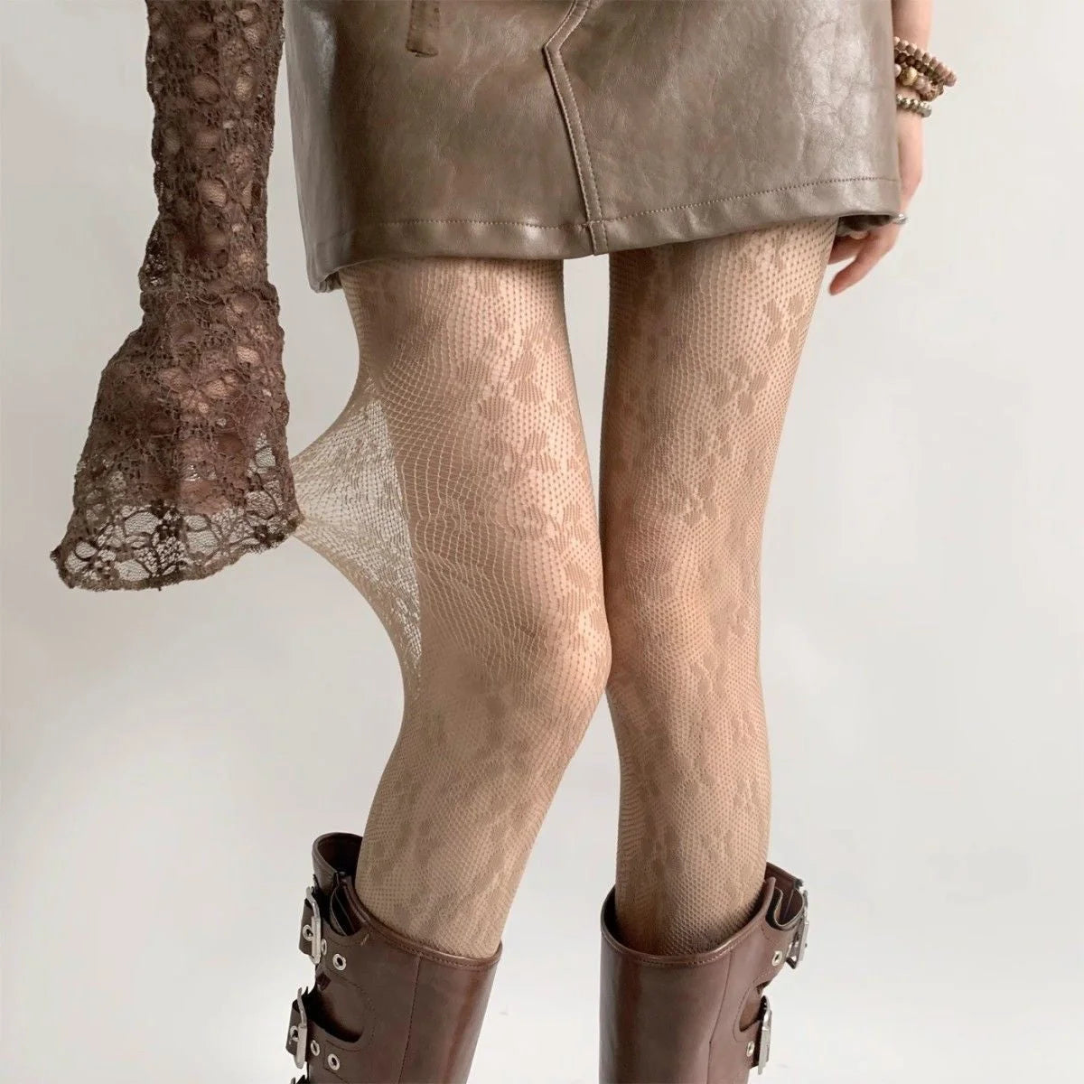 Lace Floral Mesh Tights - Sheer Patterned Pantyhose for Women