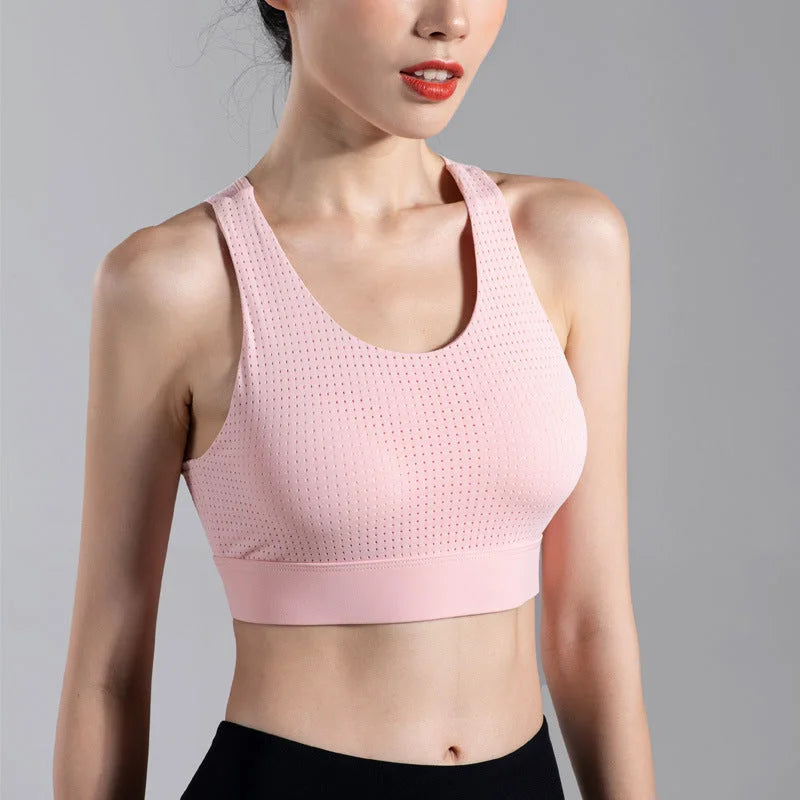 Breathable Mesh Sports Bra - One-Piece Support for Running Yoga Fitness