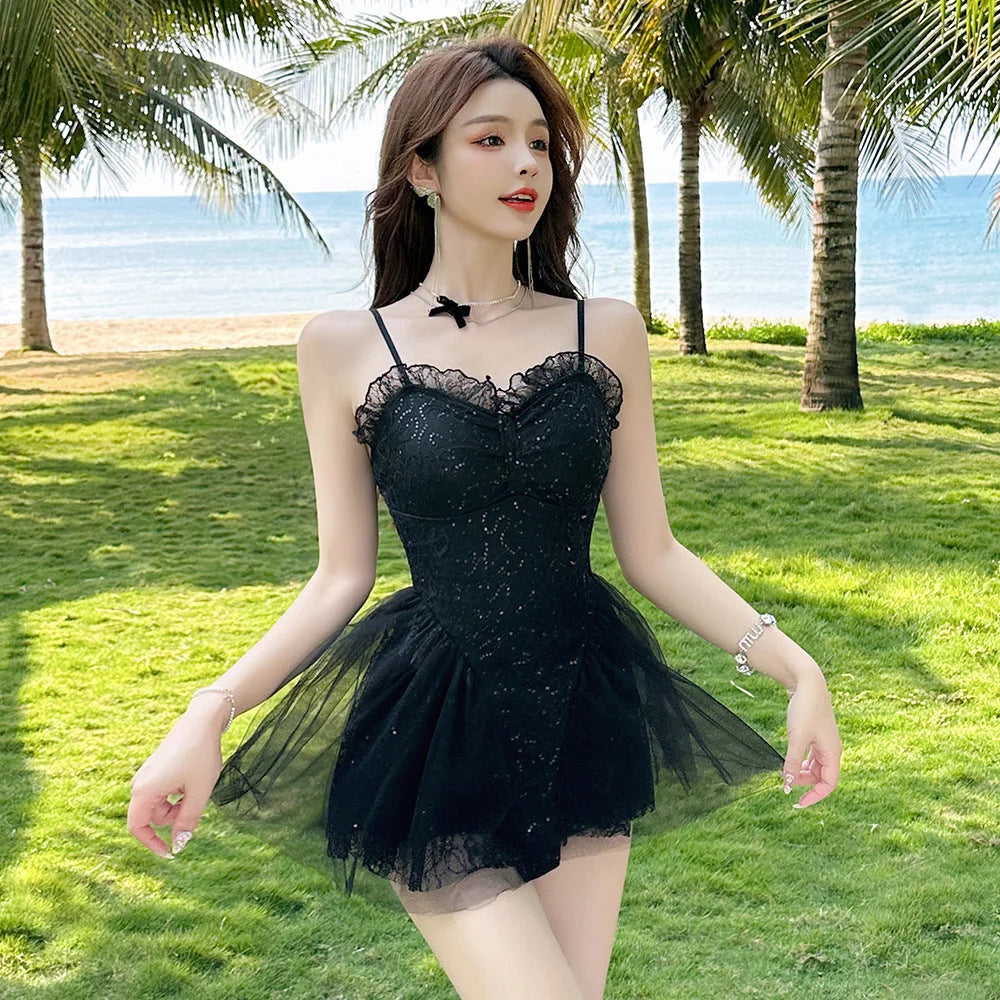 Lace Bustier Mini Dress with Tulle Skirt