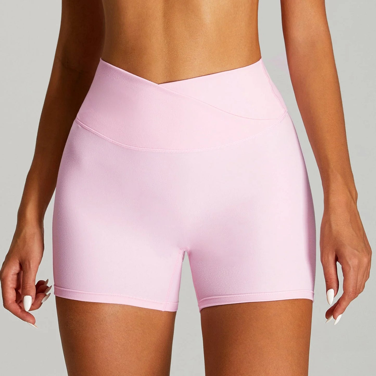 High Waist Yoga Shorts - Cross Design, V-Waist, Seamless Activewear