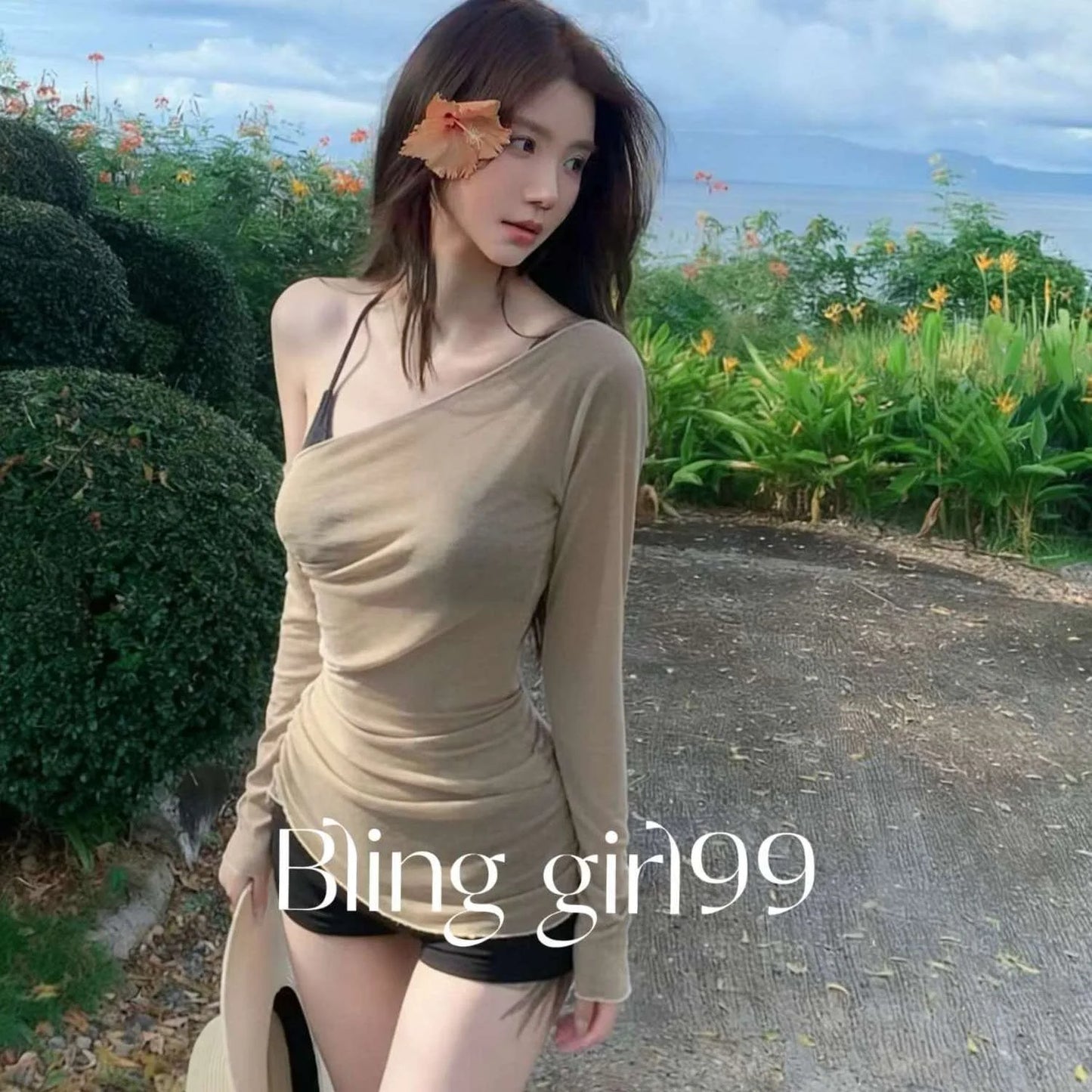 Khaki One-Shoulder Swimsuit - Retro Conservative Beach Bikini