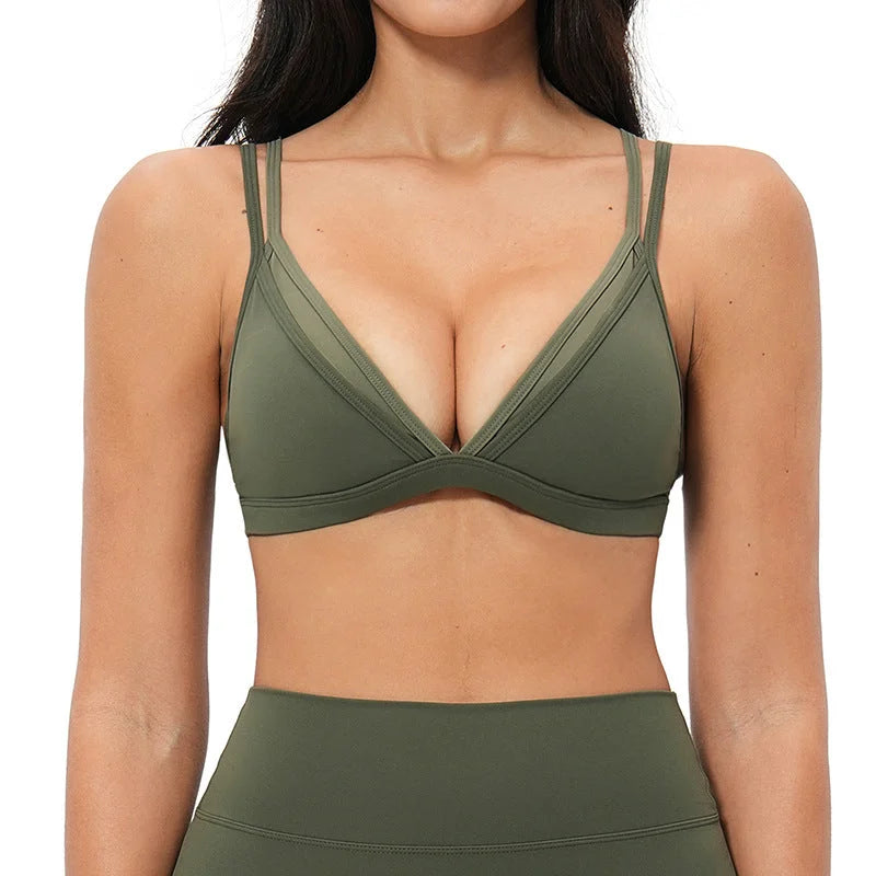 Naked-Sense Yoga Bra False Two-Piece Strappy Contrast Activewear Bra