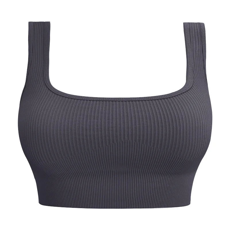 U-Back Ribbed Crop Tank Top with Built-in Pads