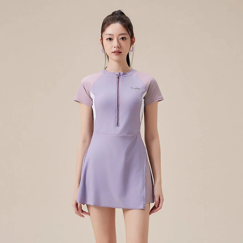 High-waisted sporty skirt two-piece swimsuit - tummy control & slimming effect
