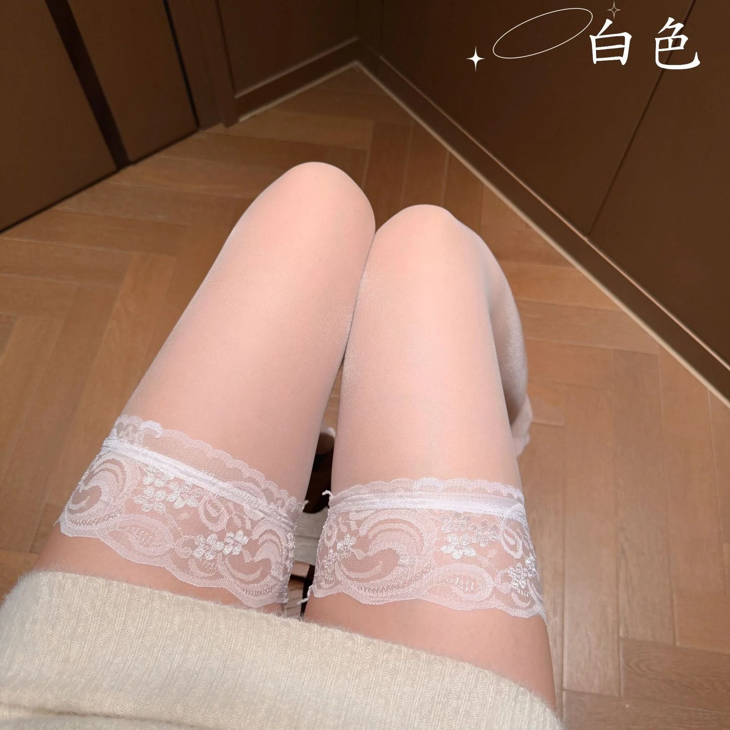 Sheer lace thigh-high stockings - seductive over-knee black silk socks