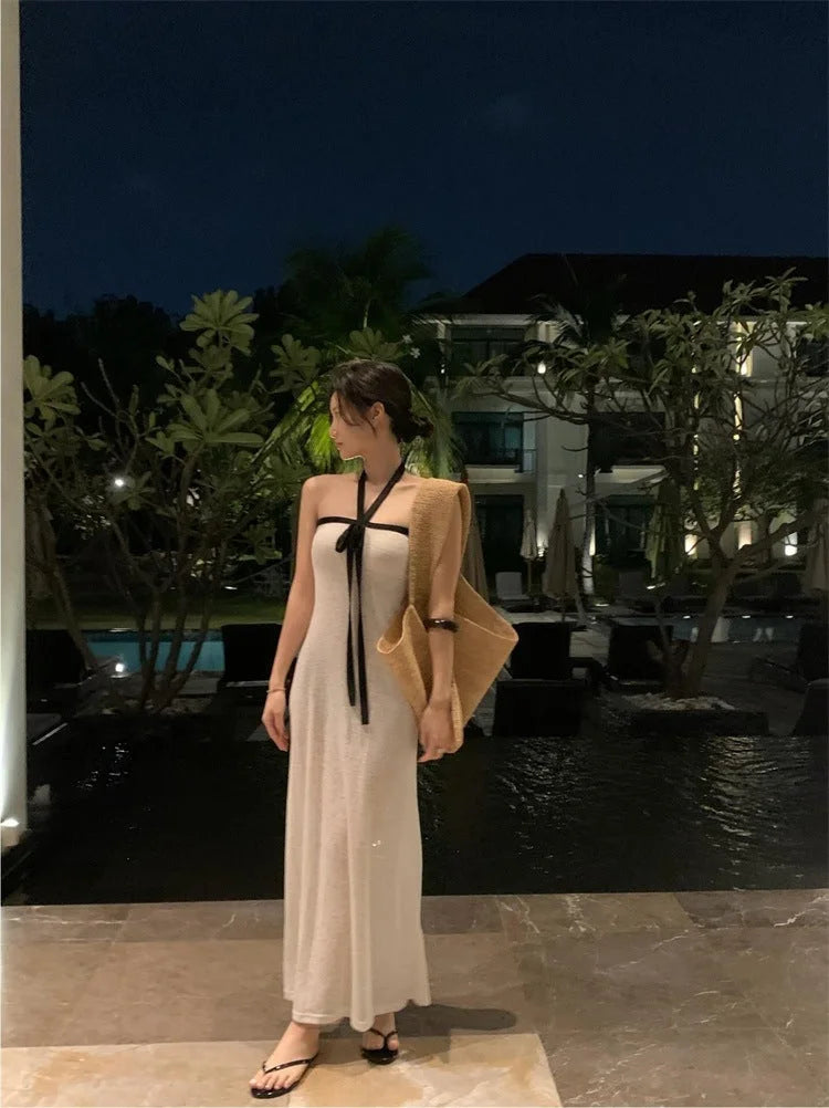 Halterneck Slip Dress Ivory