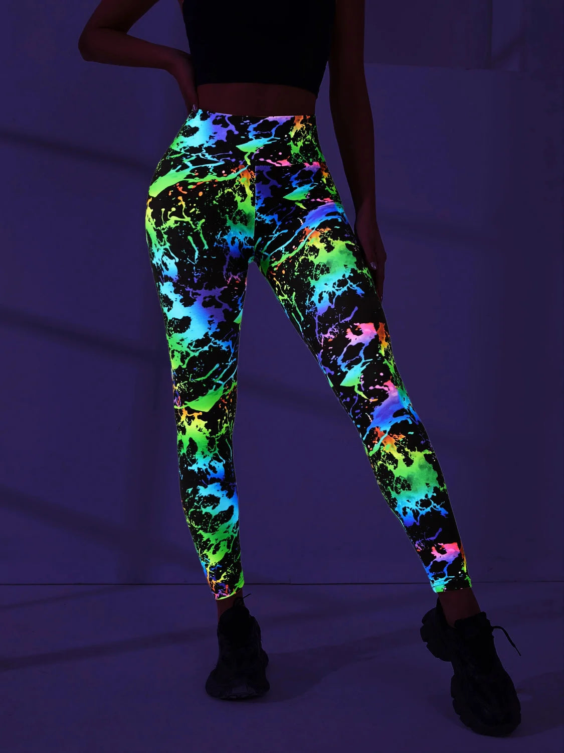 Neon Green Digital Print High-Waisted Butt-Lifting Yoga Leggings