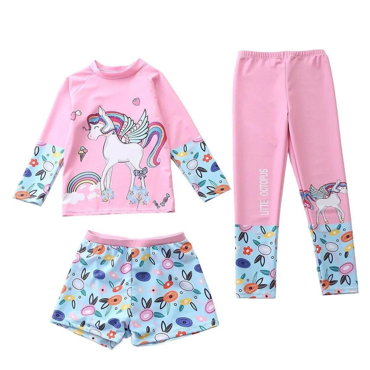 Girls Three-Piece Long Sleeve Print Swimsuit Set EU 36-44 (US XS-XL)