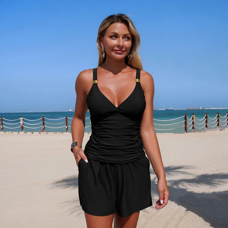 Tankini Set with Built-In Bra - Sporty Split Swimsuit for Beach & Pool