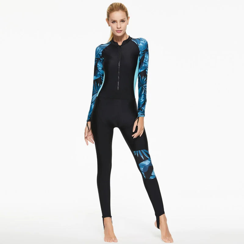 Elegant One-Piece Rash Guard Bodysuit - Long Sleeve Full Body Swimwear for Surfing & Beach