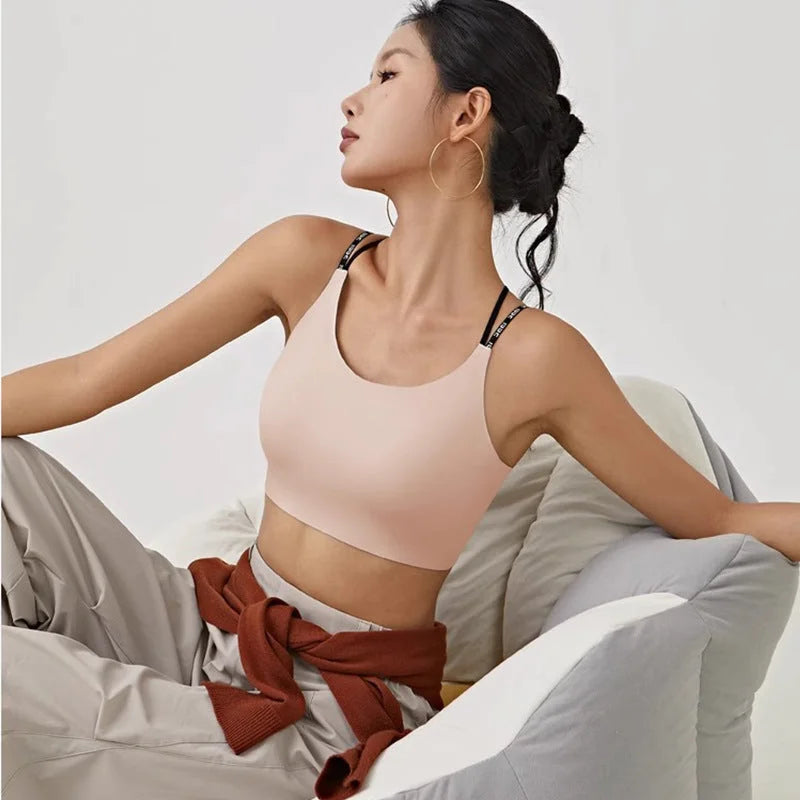 seamless sports bra back cross strap soft shoulder yoga activewear