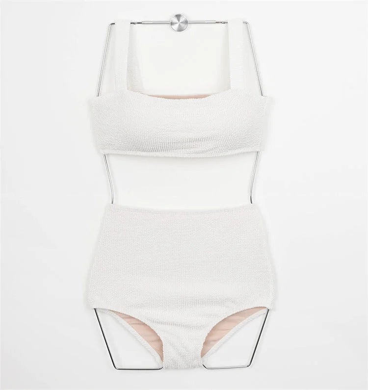 high waist two piece bikini set, colour blocking, figure sculpting swimwear
