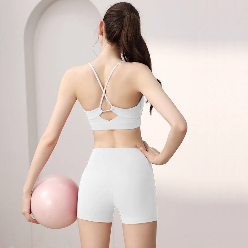 Supportive Sports Bra and Shorts Set - Breathable Yoga Activewear