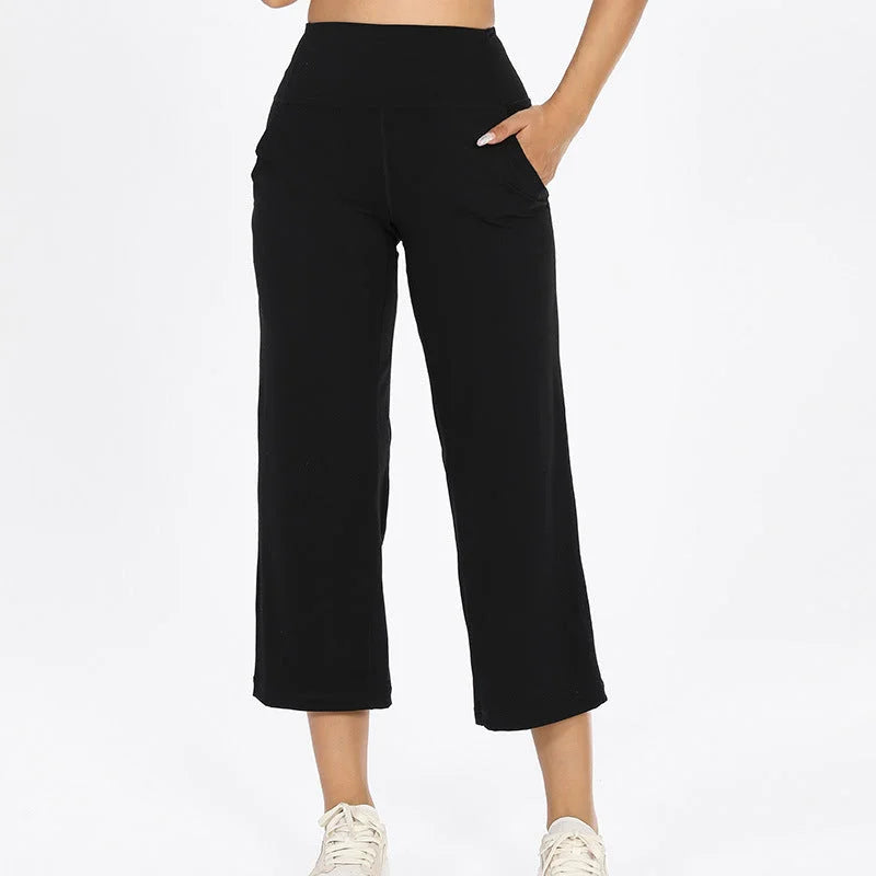 High-waisted wide-leg mid-length yoga pants - bare feel everyday commuter elastic breathable quick-dry