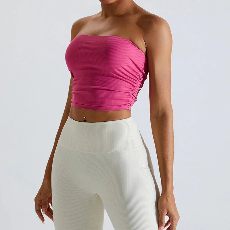 Fast-Dry Ruched Backless Tube Yoga Top