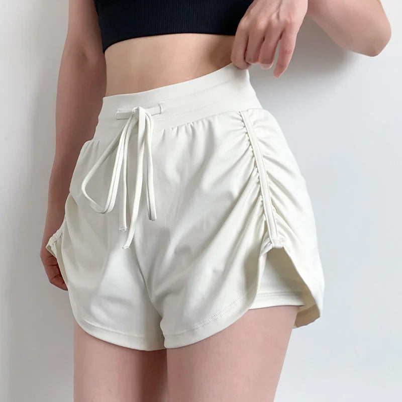 High-waisted drawstring shorts with drawcord ruched sides