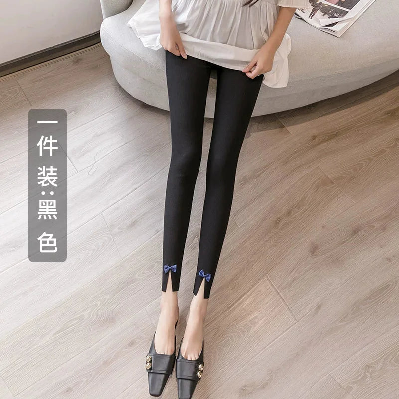 High-Waisted Ribbed Bow Detail Leggings Soft Cotton Blend