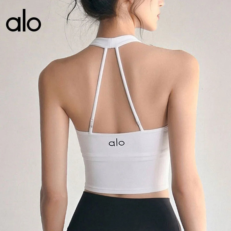 Halter Neck Criss Cross Back Sports Bra with Padded Cups