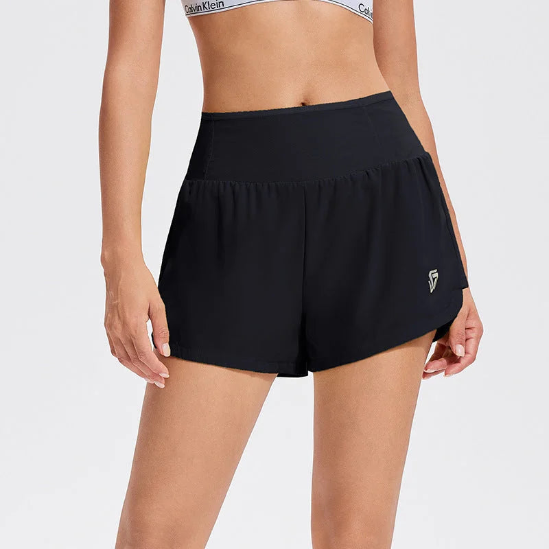 High-Waist Pocket Athletic Shorts - Breathable High-Rise Running Yoga Shorts