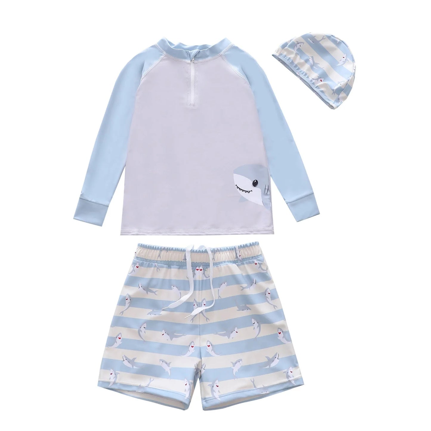 Long Sleeve Two-Piece Rashguard Swim Set Quick Dry Colourblock Shark Kids
