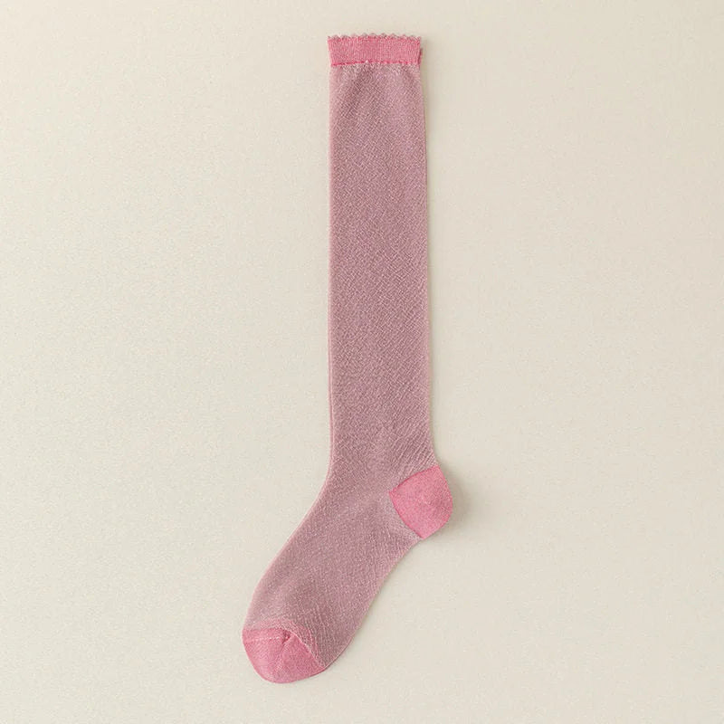 Sheer Knee High Stockings - Glossy Thin Summer Socks