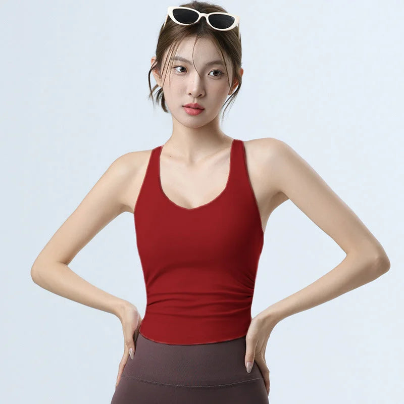 T-Strapped Camisole Top with Built-in Bra Women Activewear Fitness Vest