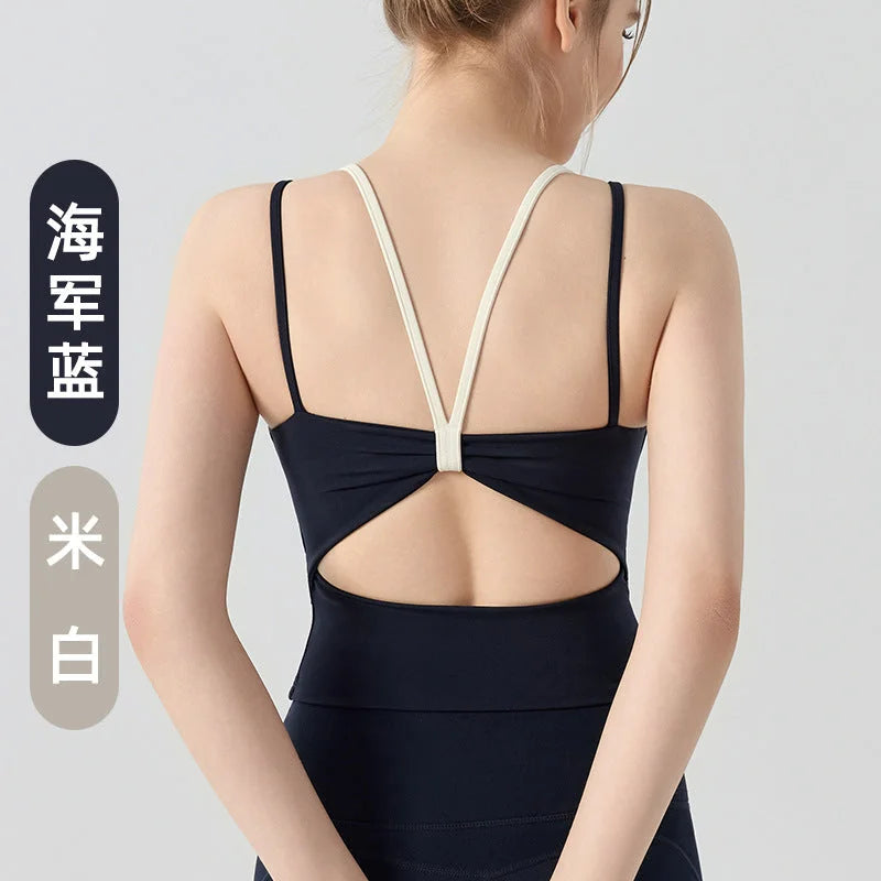 Butterfly Strappy Yoga Camisole with Fixed Bra Pads