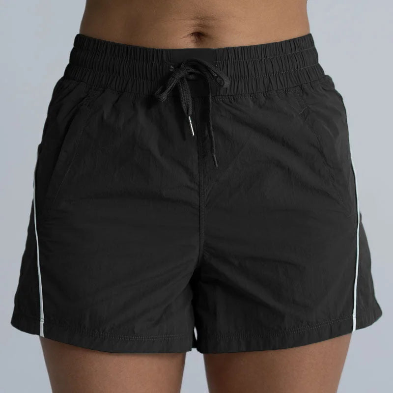 women's elastic waist running shorts, quick-dry sporty shorts with side stripes