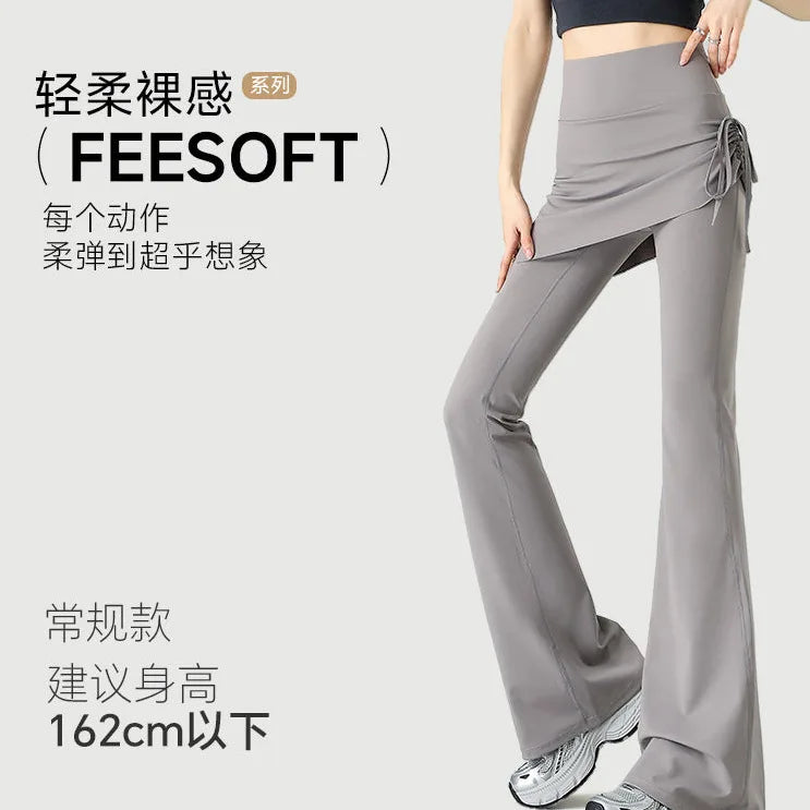 Soft FEESOFT Nylon-Spandex High-Waist Flared Yoga Pants Skirt Overlay