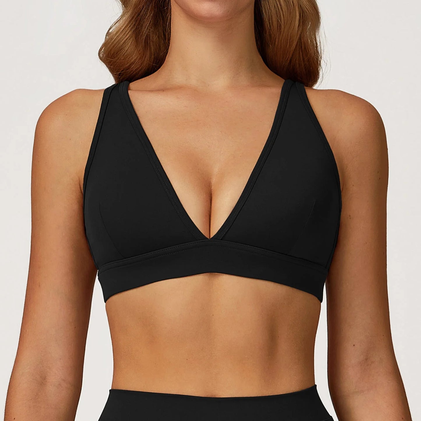 Sheer Stretch V-Neck Sports Bra - Soft Seamless Performance Bra