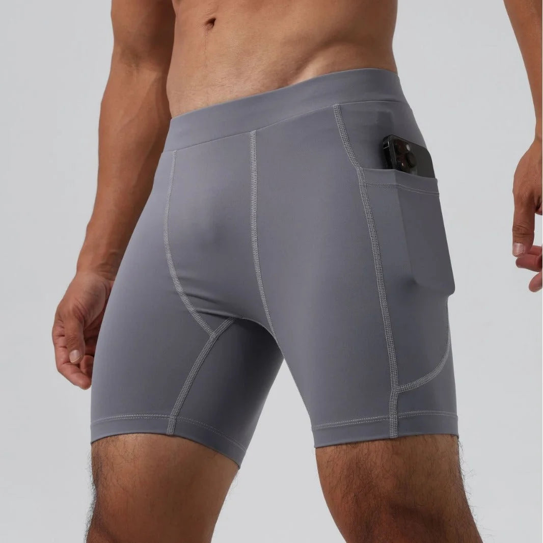 Men's Ultra-Stretch Compression Shorts with Pockets - Charcoal Grey, Black, White