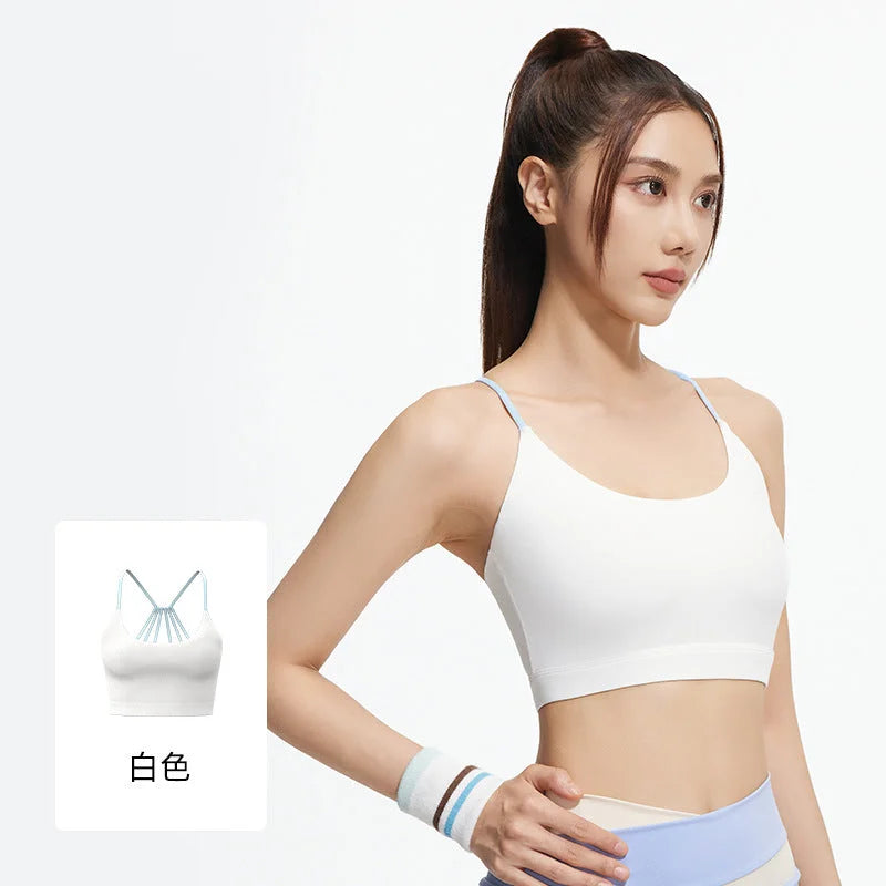Strappy Back Support Sports Bra - Athletic Performance Bra for Running & Yoga