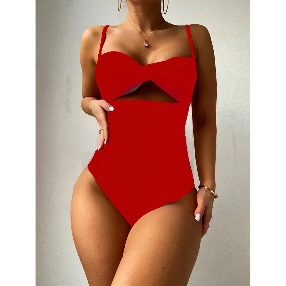 Cutout Bandeau One Piece Swimsuit Push Up Monokini