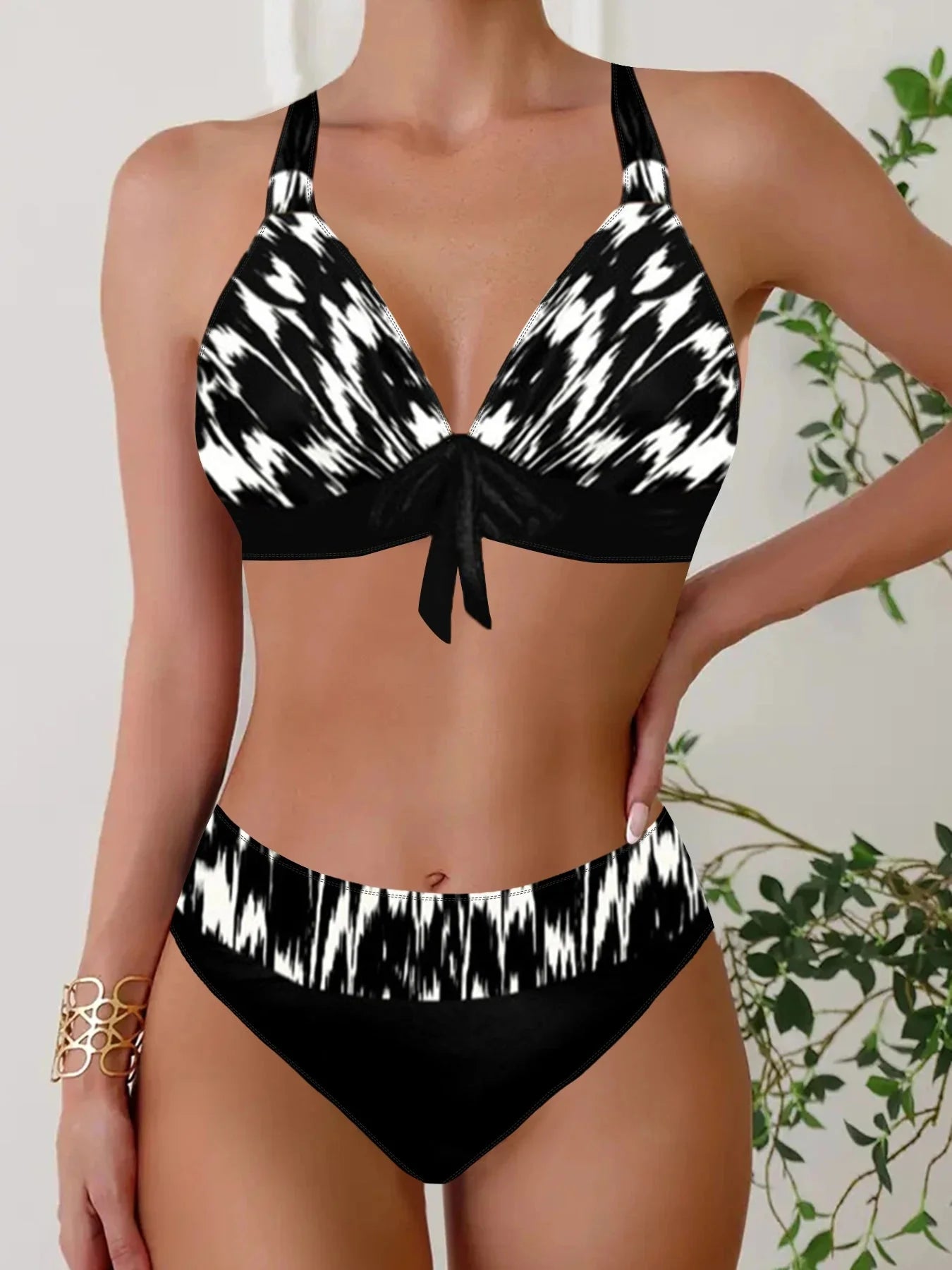 Halter Neck Bow Tie Bikini Set - Halter Bikini Two Piece Swimwear