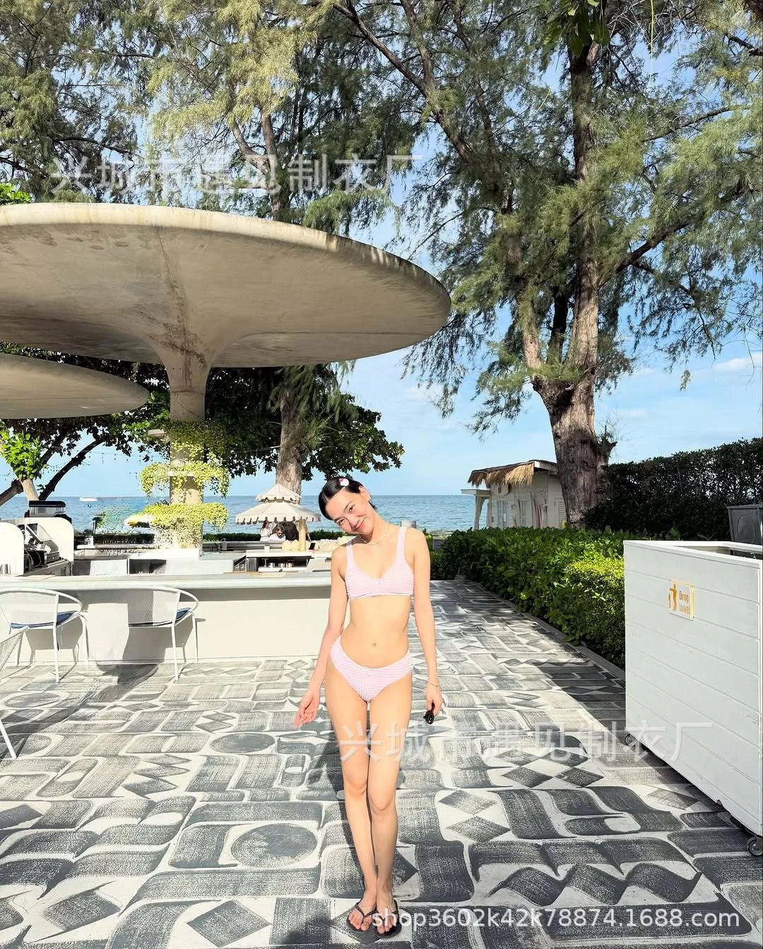 Strappy Grid Bikini Two-Piece Swimwear